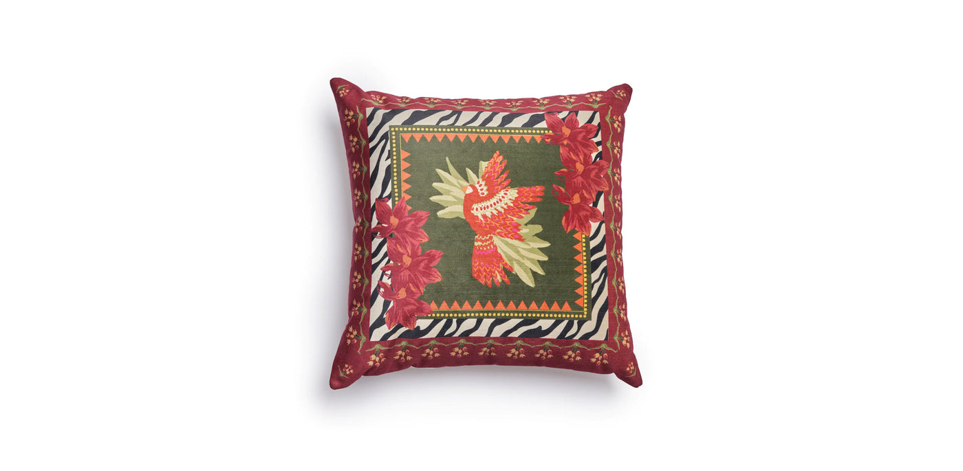 Red Bird Velvet Cushion