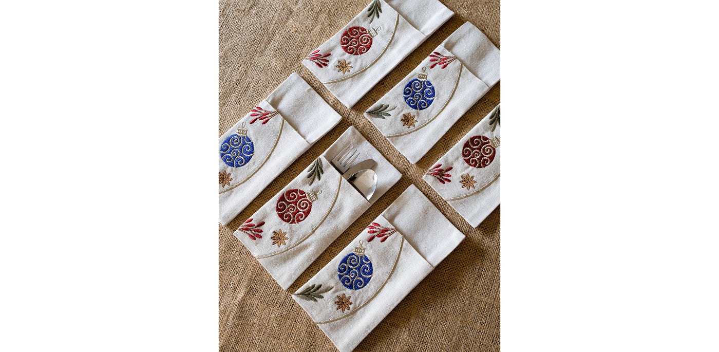 Festive Ornaments Cutlery Sleeve Set