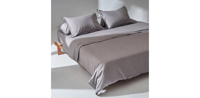 Grey Duvet Cover - Sateen Navy Double Piping