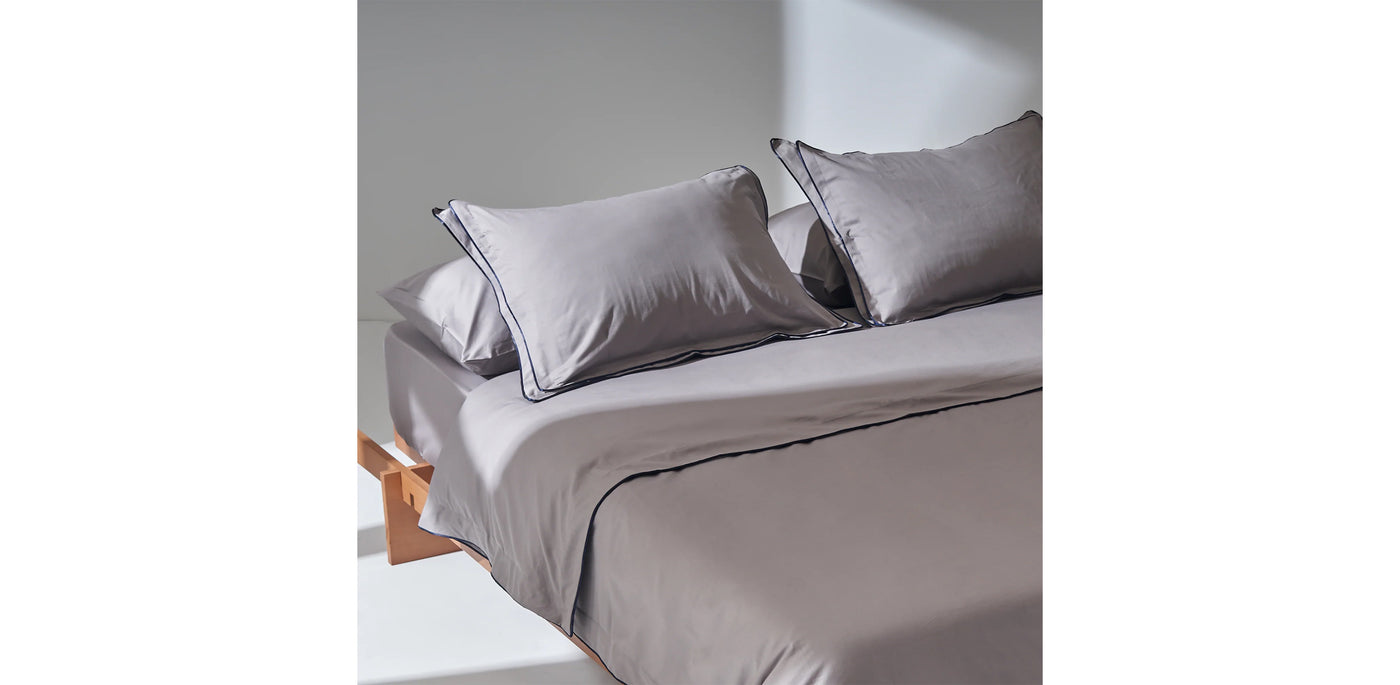 Grey Duvet Cover - Sateen Navy Double Piping