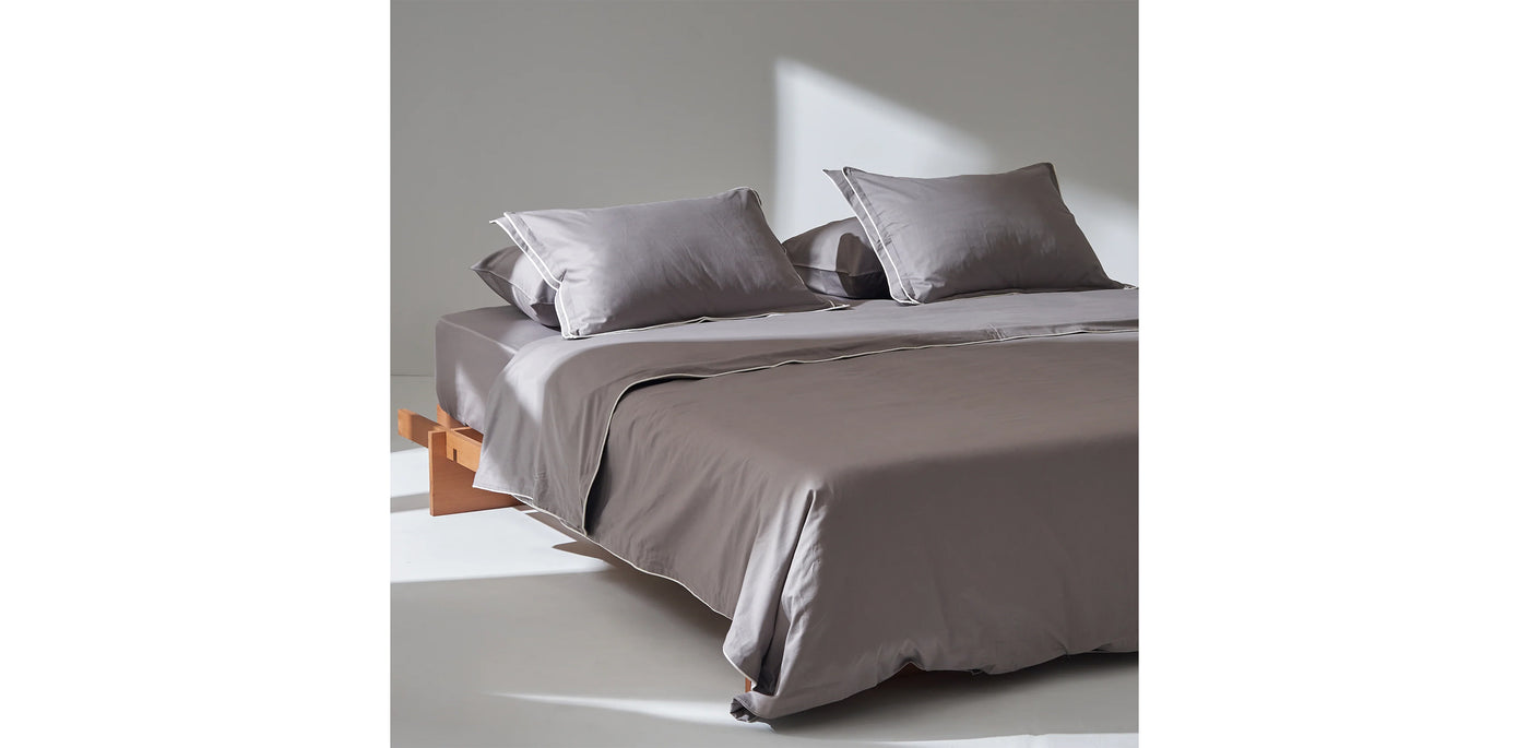 Grey Duvet Cover - Sateen White Double Piping