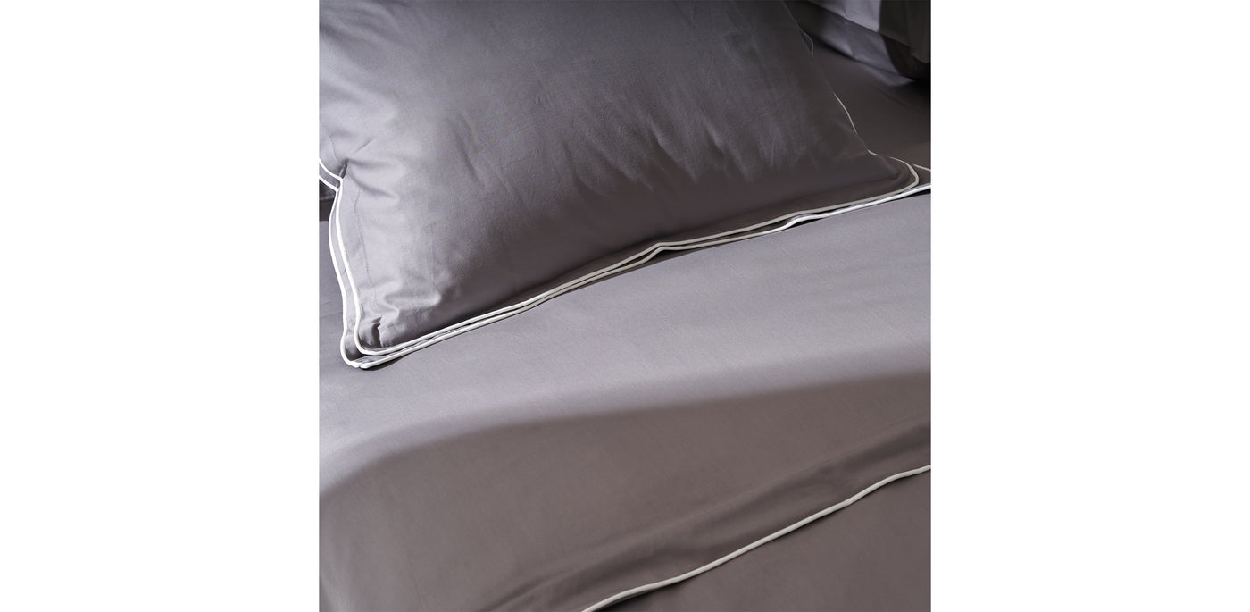 Grey Duvet Cover - Sateen White Double Piping