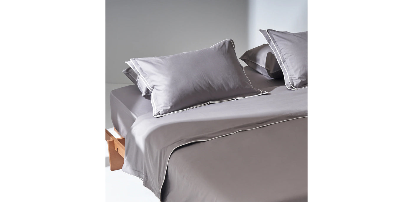 Grey Duvet Cover - Sateen White Double Piping