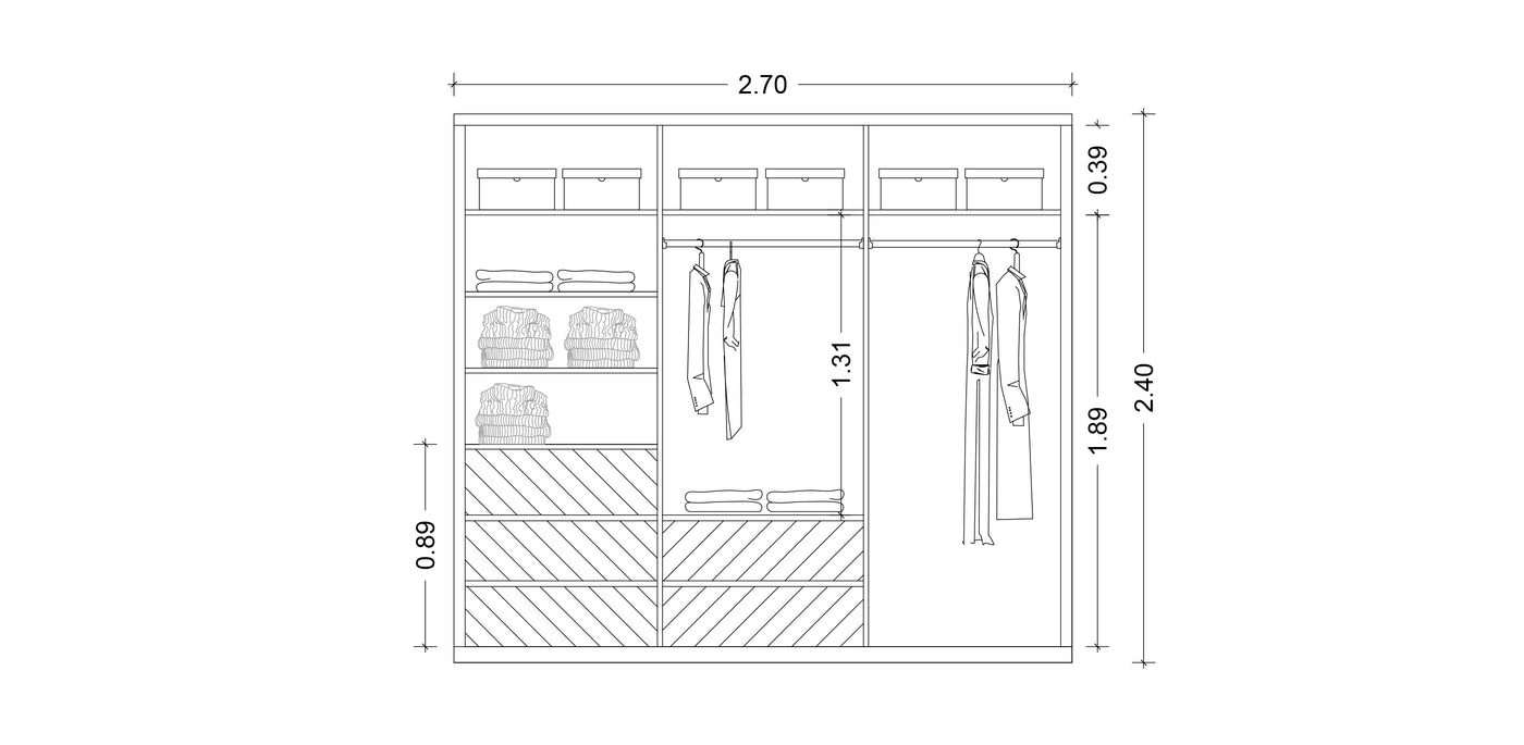 Gloam Triple Glass / Natural Veneer Wardrobe