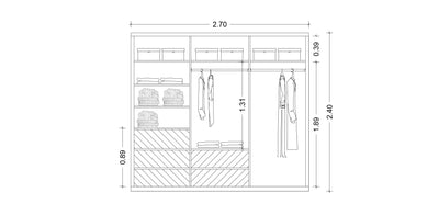 Gloam Triple Glass / Natural Veneer Wardrobe