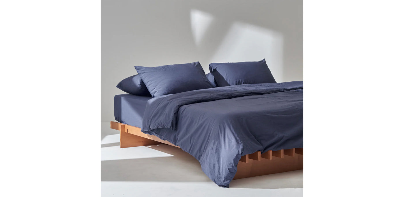 Washed Navy Duvet Cover - Percale Plain