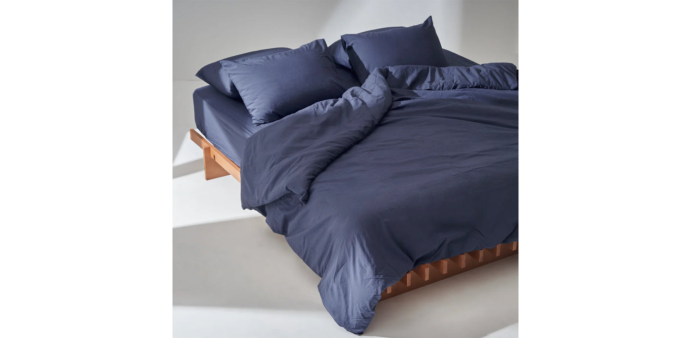 Washed Navy Duvet Cover - Percale Plain