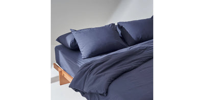 Washed Navy Duvet Cover - Percale Plain