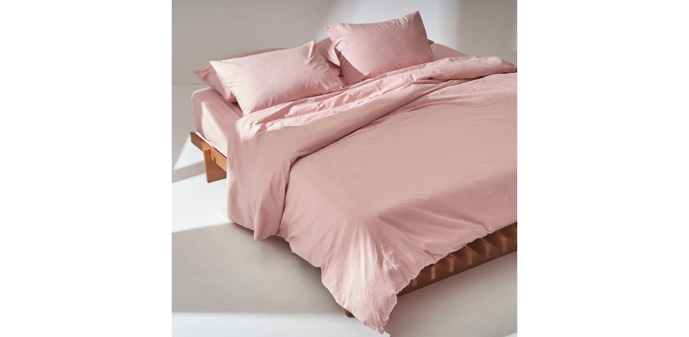 Washed Rose Pink Duvet Cover - Percale Plain