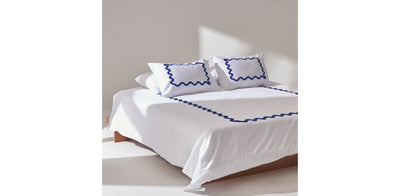 White Duvet Cover - Sateen Navy Zigzag