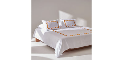 White Duvet Cover - Sateen Mustard Zigzag