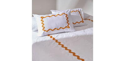 White Duvet Cover - Sateen Mustard Zigzag