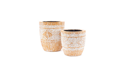 Pale Engraved Wooden Plant Pot