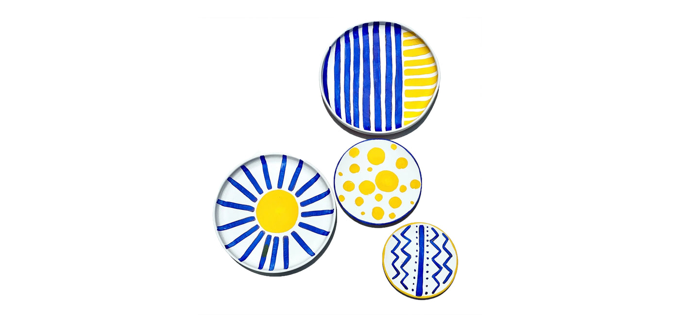 Blue & Yellow Symbolism Patterns Wall Plates RTS