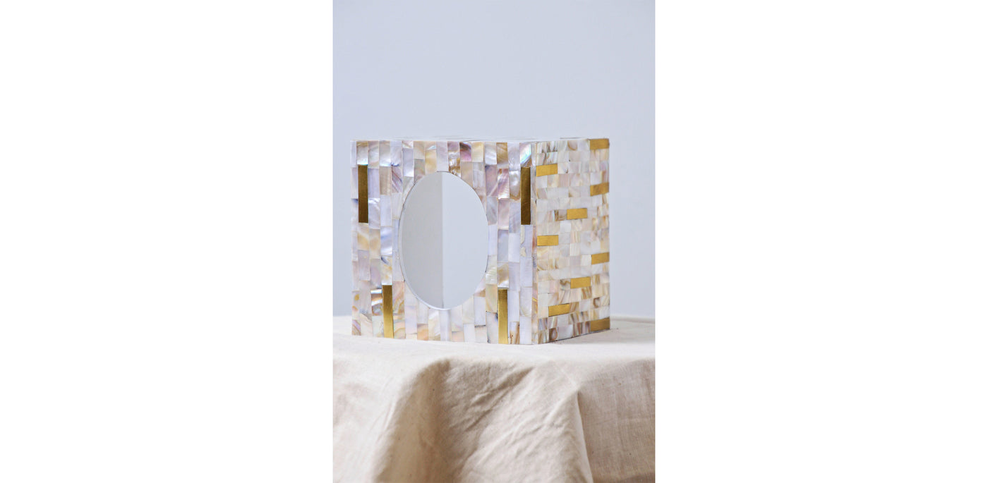 Cube Pearl Brass Tissue Box