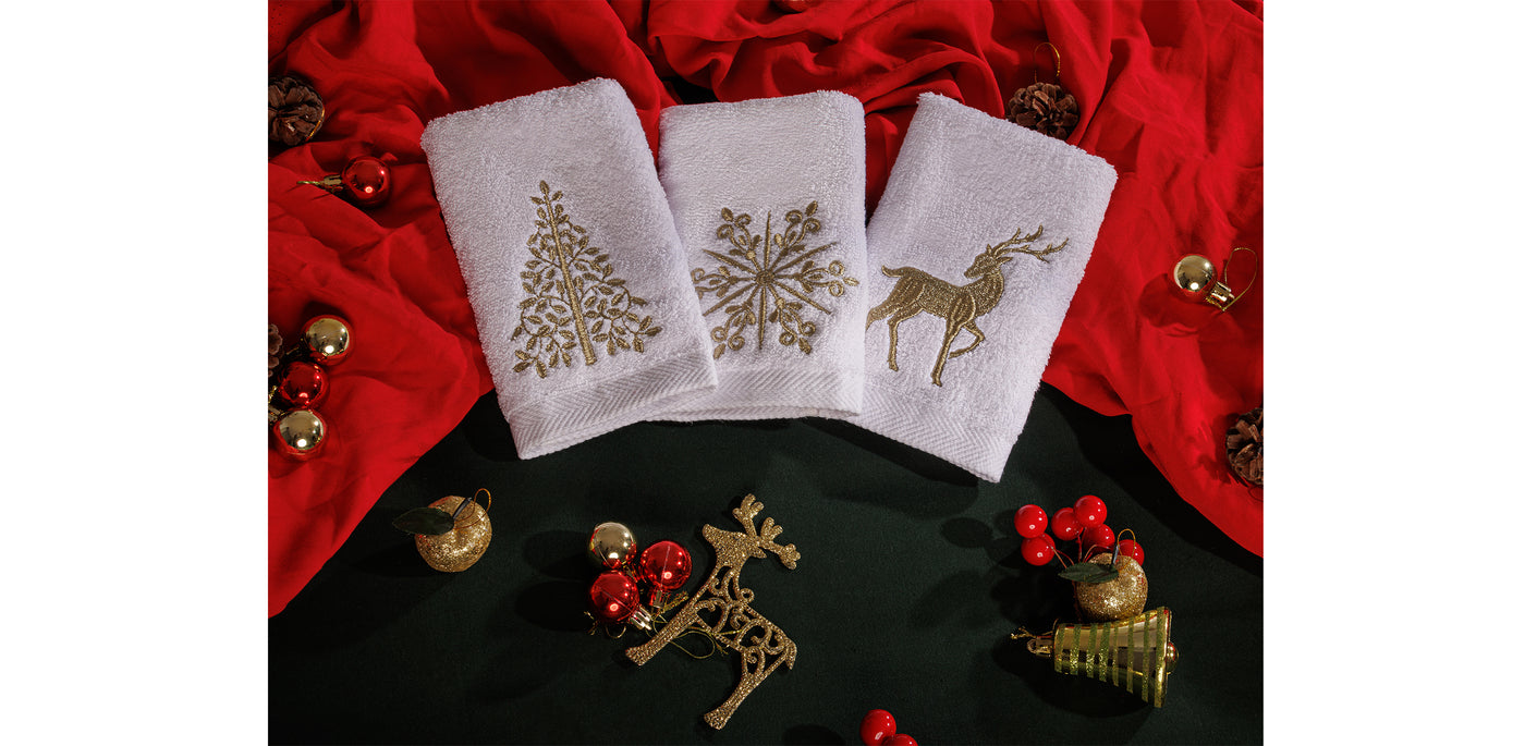 Deer, Tree, Snowflake Guest Towel Set