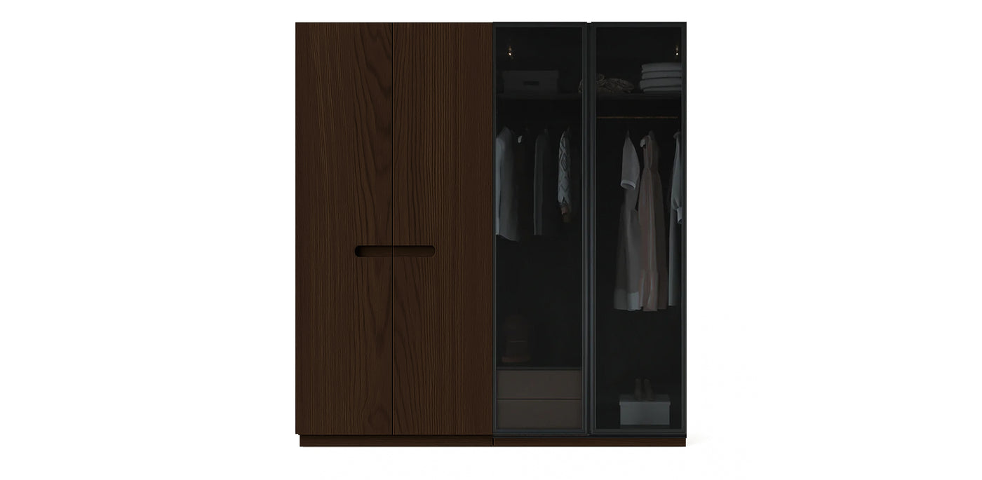 Gloam Due Glass / Natural Veneer Wardrobe