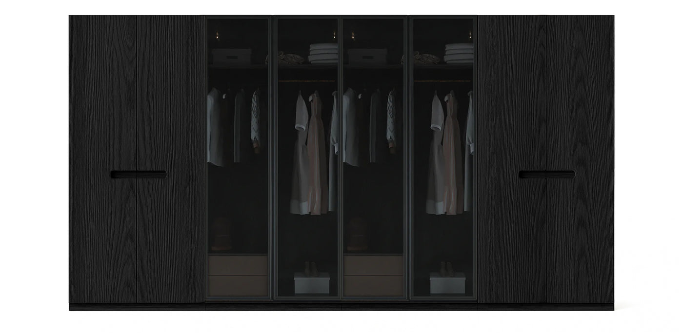 Gloam Quad Glass / Natural Veneer Wardrobe