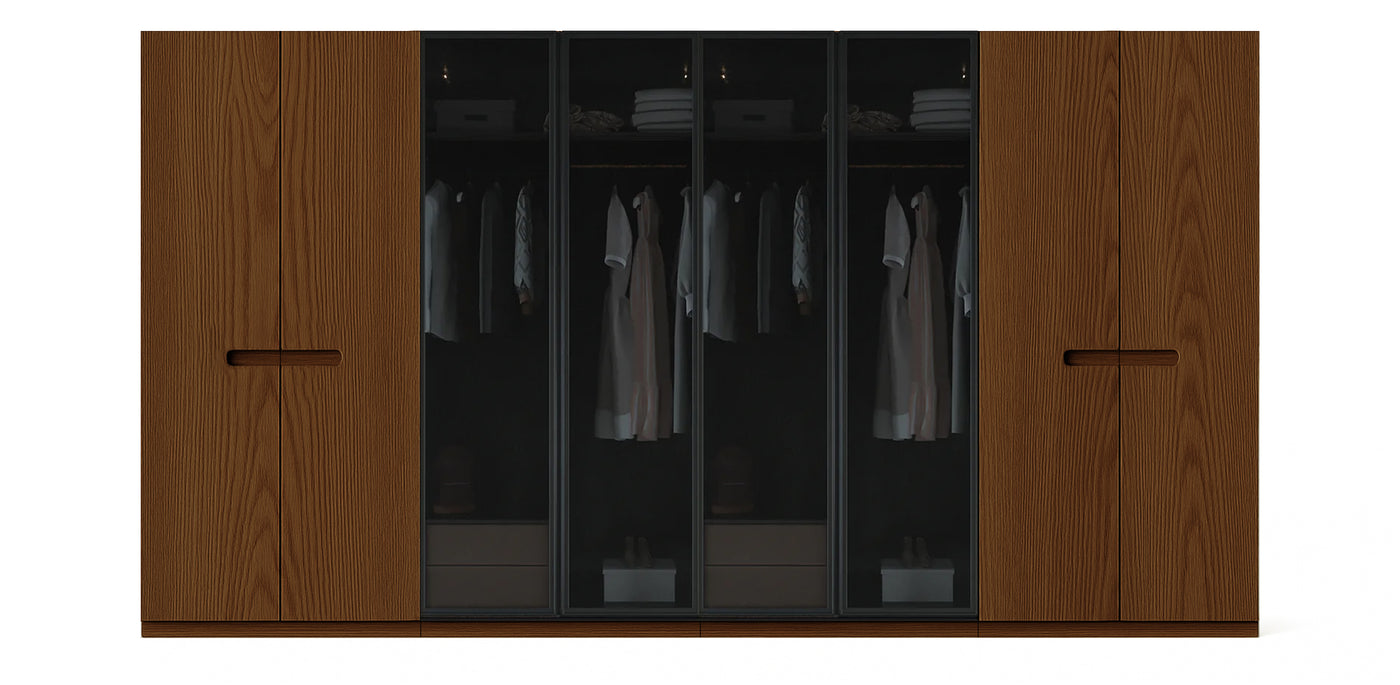 Gloam Quad Glass / Natural Veneer Wardrobe