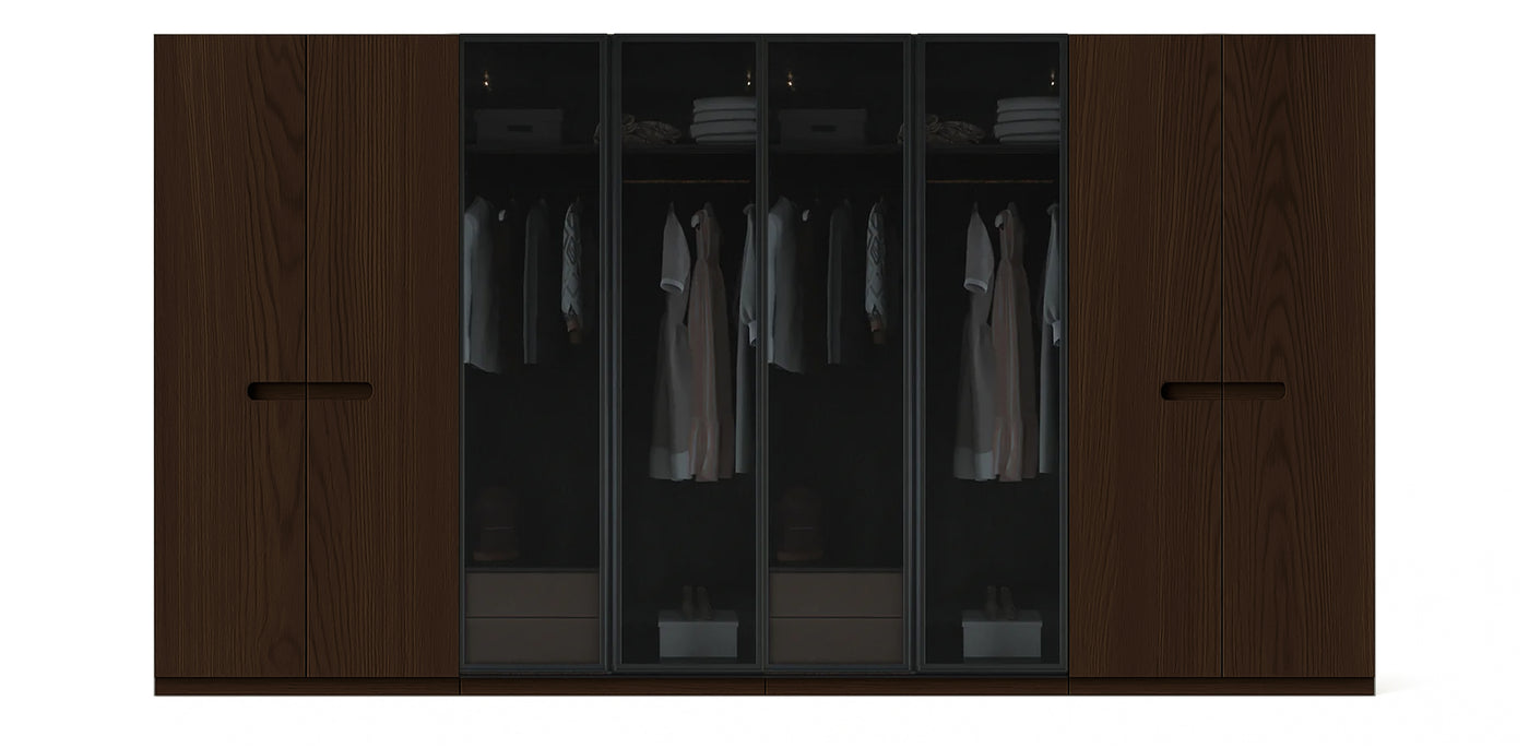 Gloam Quad Glass / Natural Veneer Wardrobe