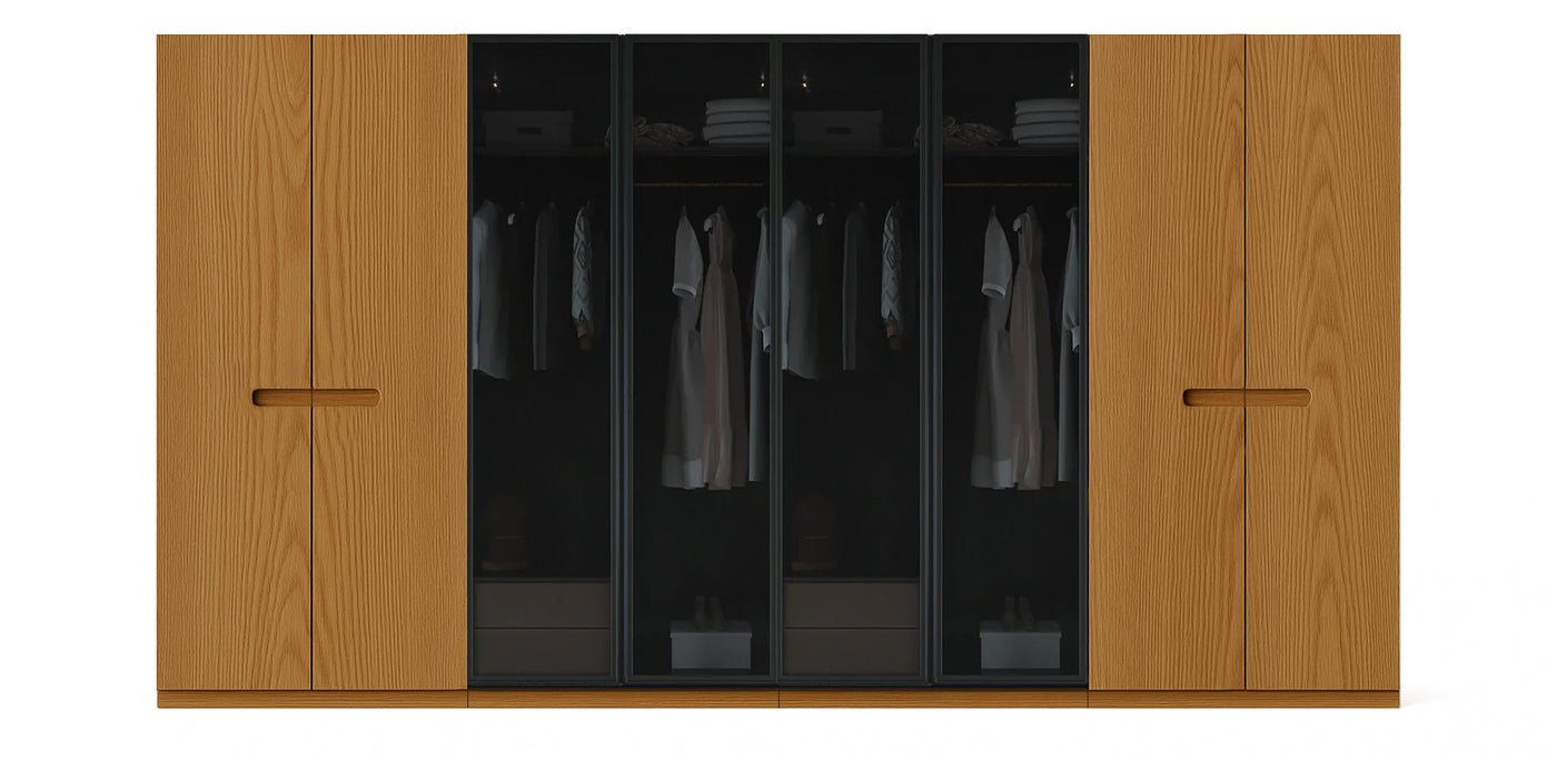 Gloam Quad Glass / Natural Veneer Wardrobe