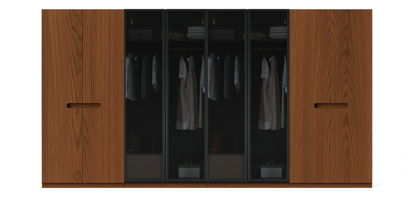 Gloam Quad Glass / Natural Veneer Wardrobe