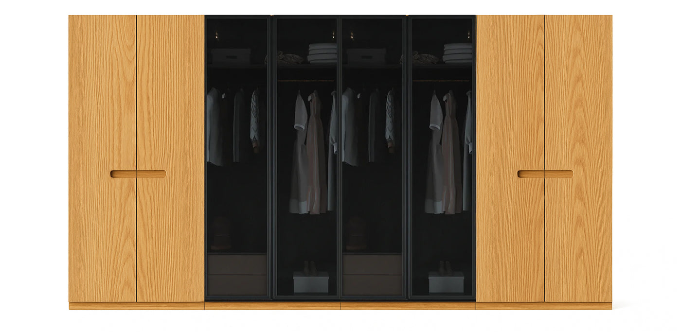 Gloam Quad Glass / Natural Veneer Wardrobe