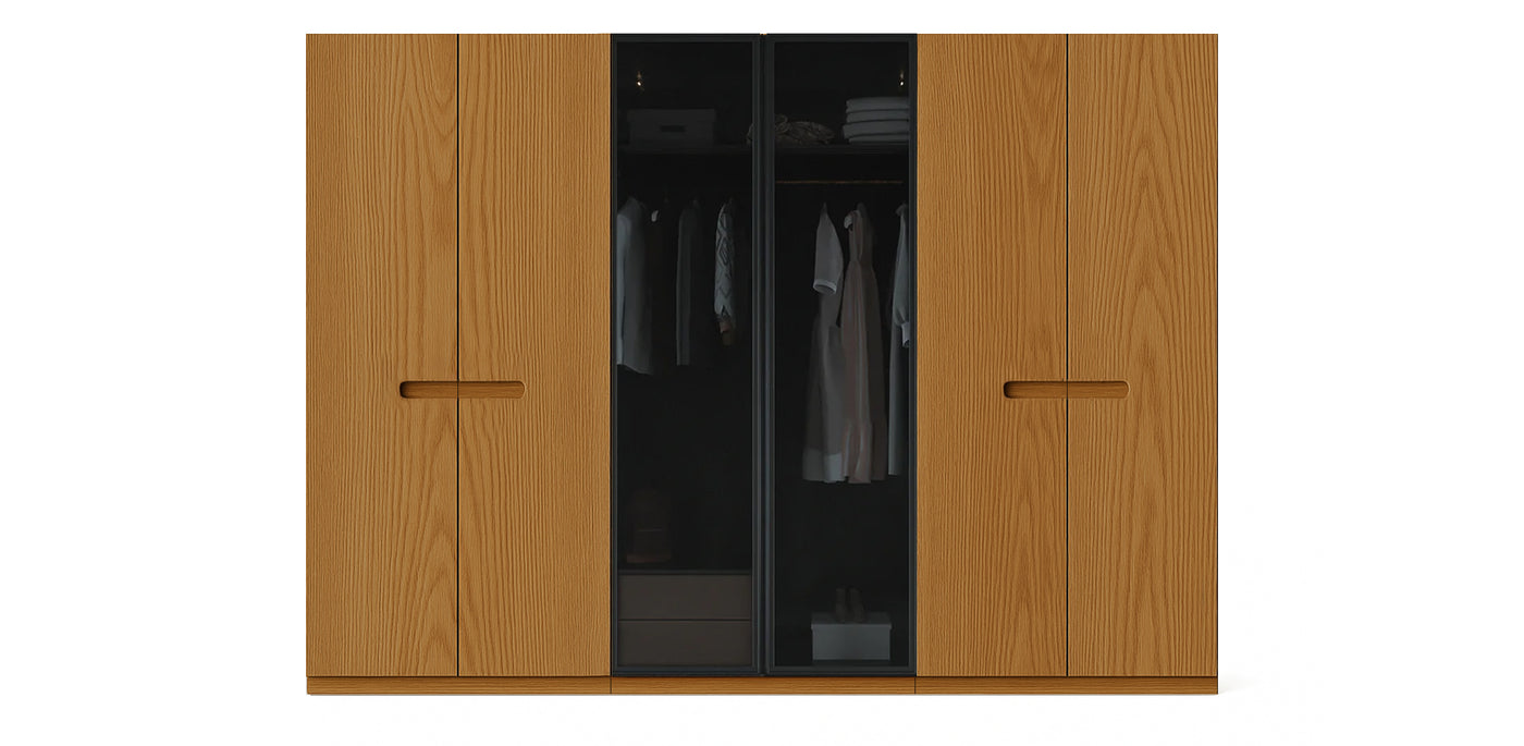 Gloam Triple Glass / Natural Veneer Wardrobe