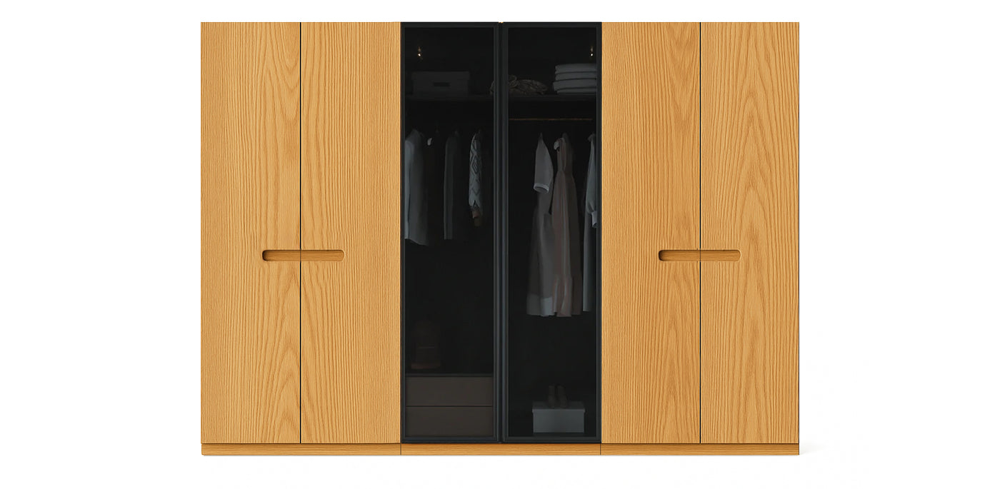 Gloam Triple Glass / Natural Veneer Wardrobe