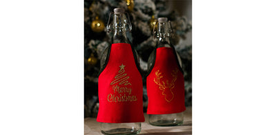 Merry Christmas Bottle Velvet Apron Set