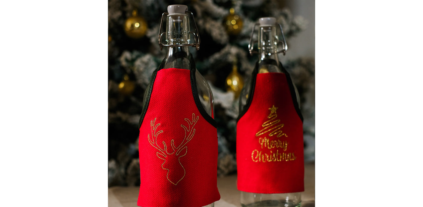 Merry Christmas Bottle Velvet Apron Set