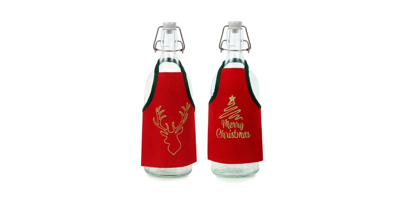 Merry Christmas Bottle Velvet Apron Set