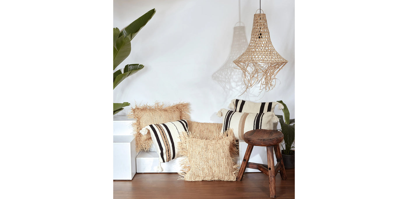 Rectangle Raffia Cushion with Fringes