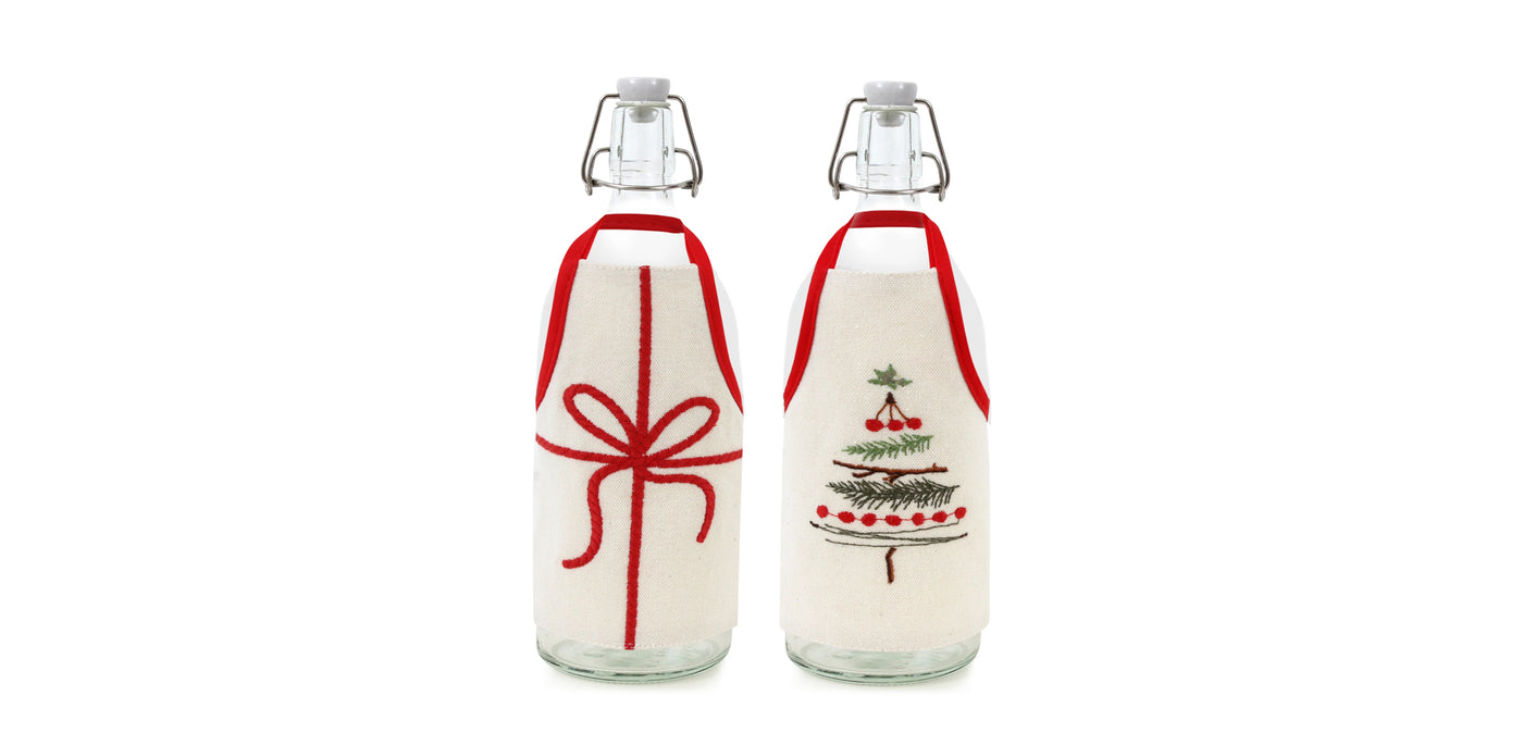 Ribbon & Tree Bottle Apron Set