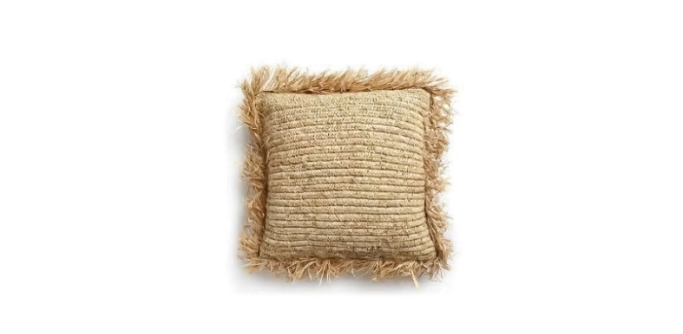 Square Raffia Cushion With Fringes