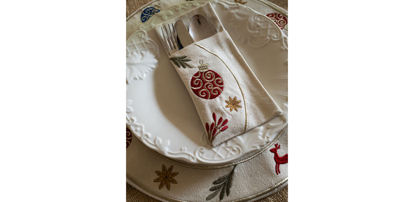 Festive Ornaments Cutlery Sleeve Set