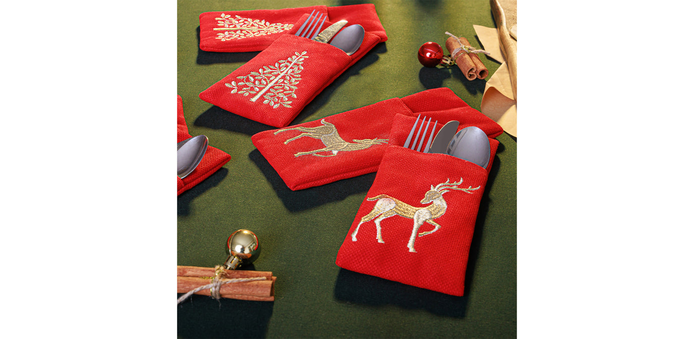 Deer, Tree, Snowflake Cutlery Sleeves Set