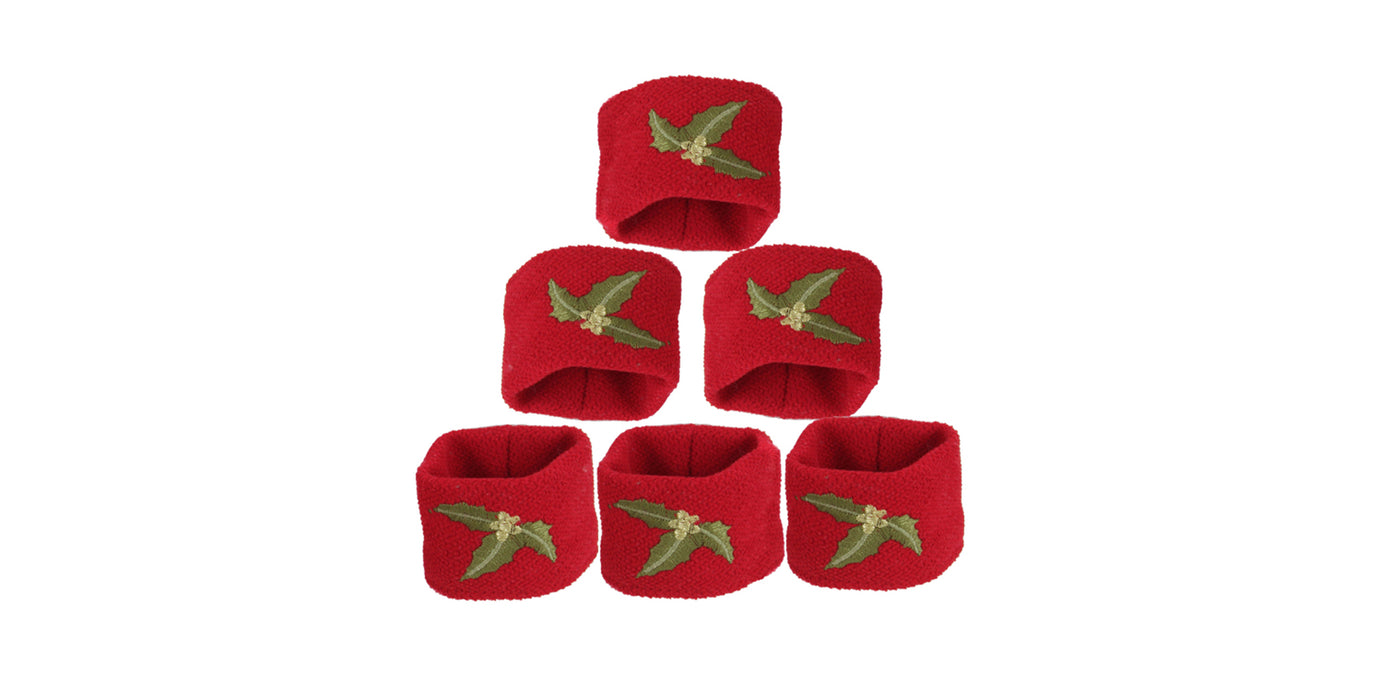 Winterberry Napkin Rings Red Velvet Set