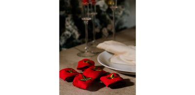 Winterberry Napkin Rings Red Velvet Set