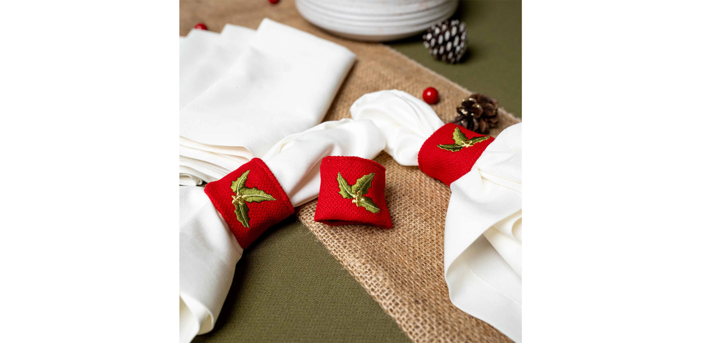 Winterberry Napkin Rings Red Velvet Set