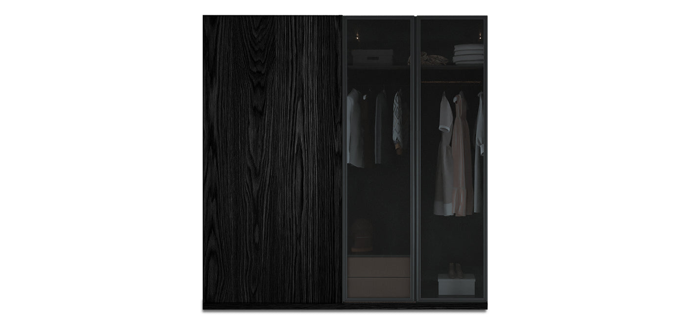 Night Due Glass / Natural Veneer Wardrobe