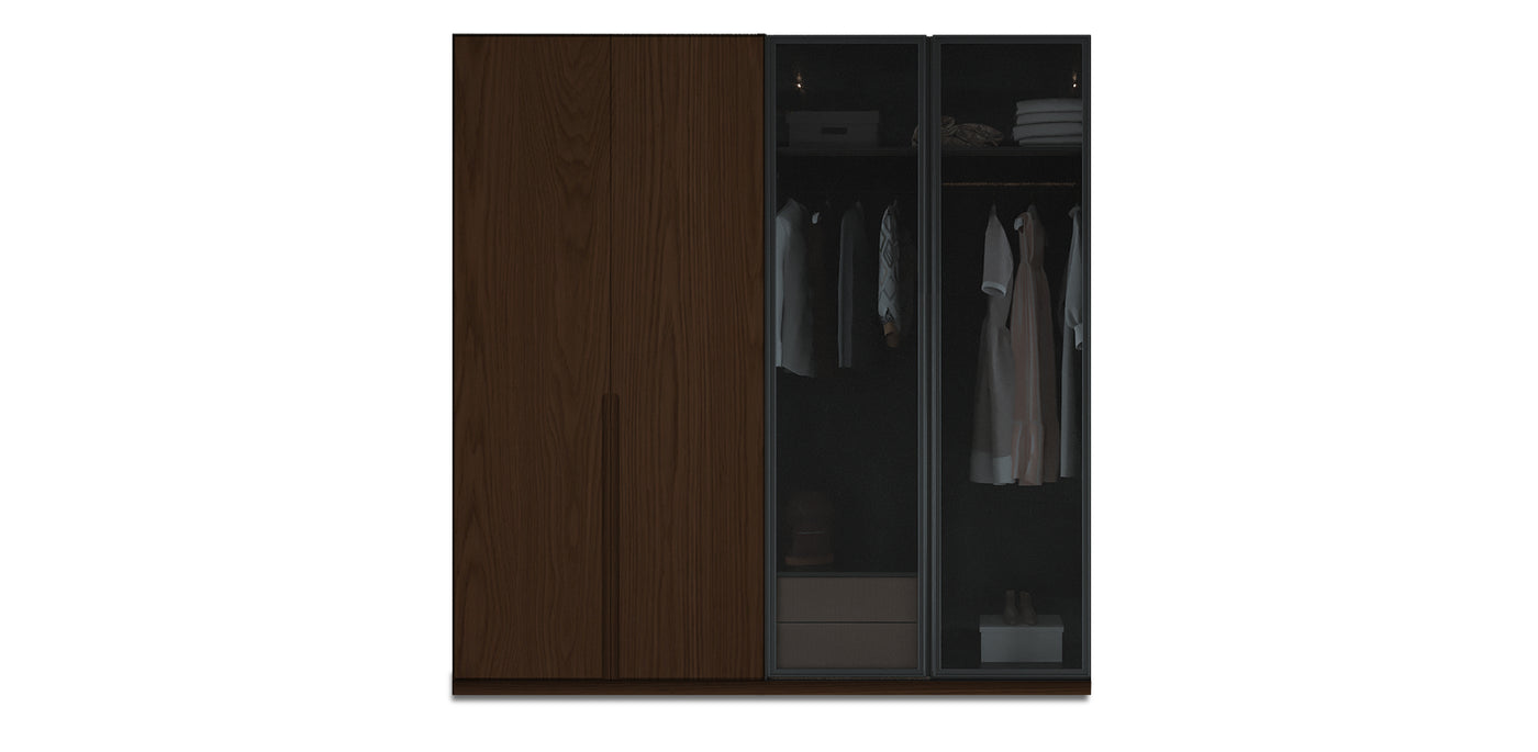 Night Due Glass / Natural Veneer Wardrobe