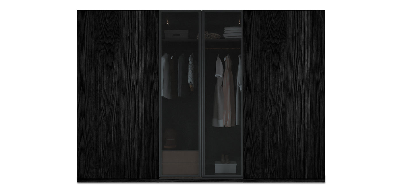 Night Triple Glass / Natural Veneer Wardrobe