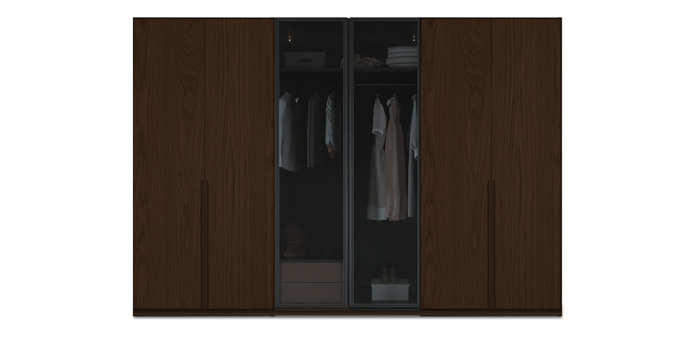 Night Triple Glass / Natural Veneer Wardrobe