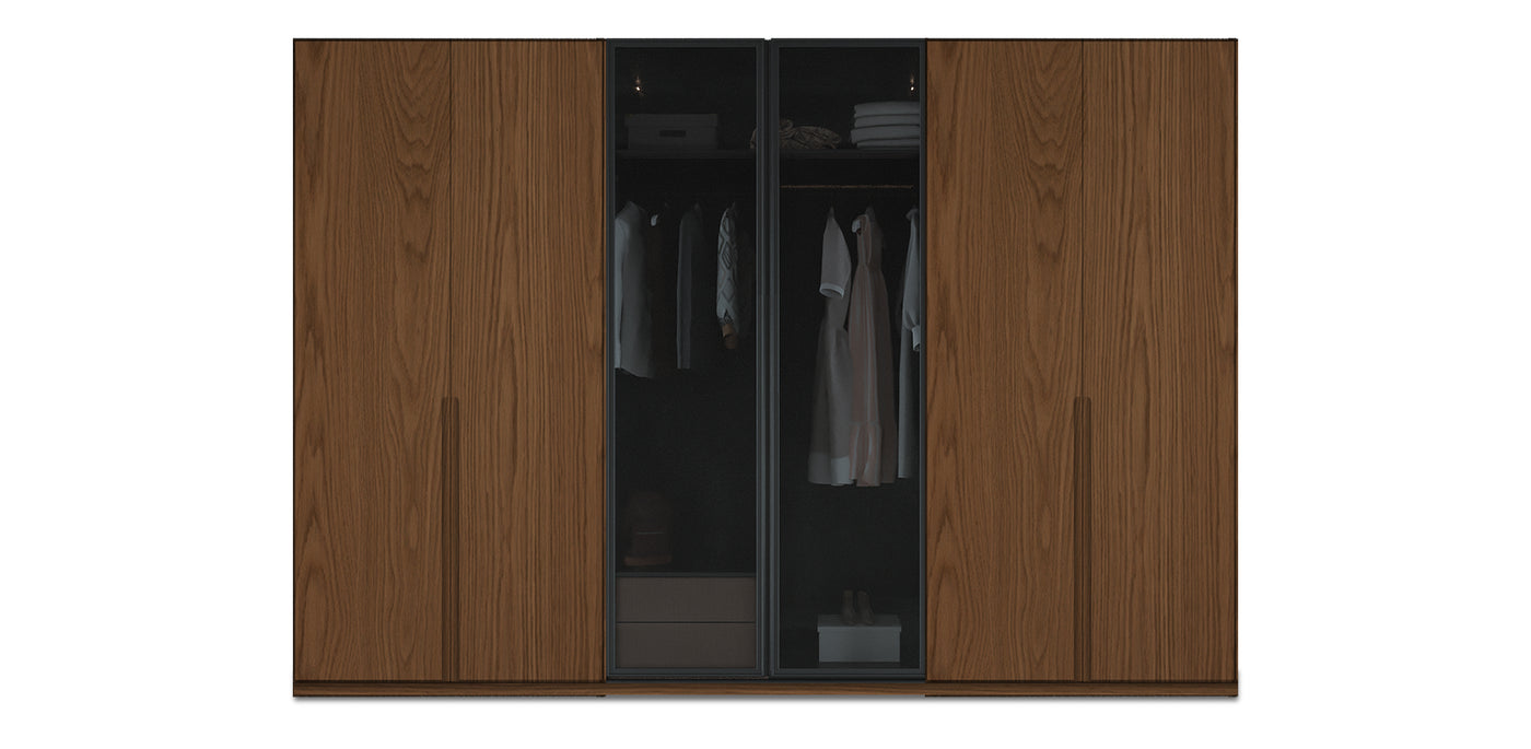 Night Triple Glass / Natural Veneer Wardrobe