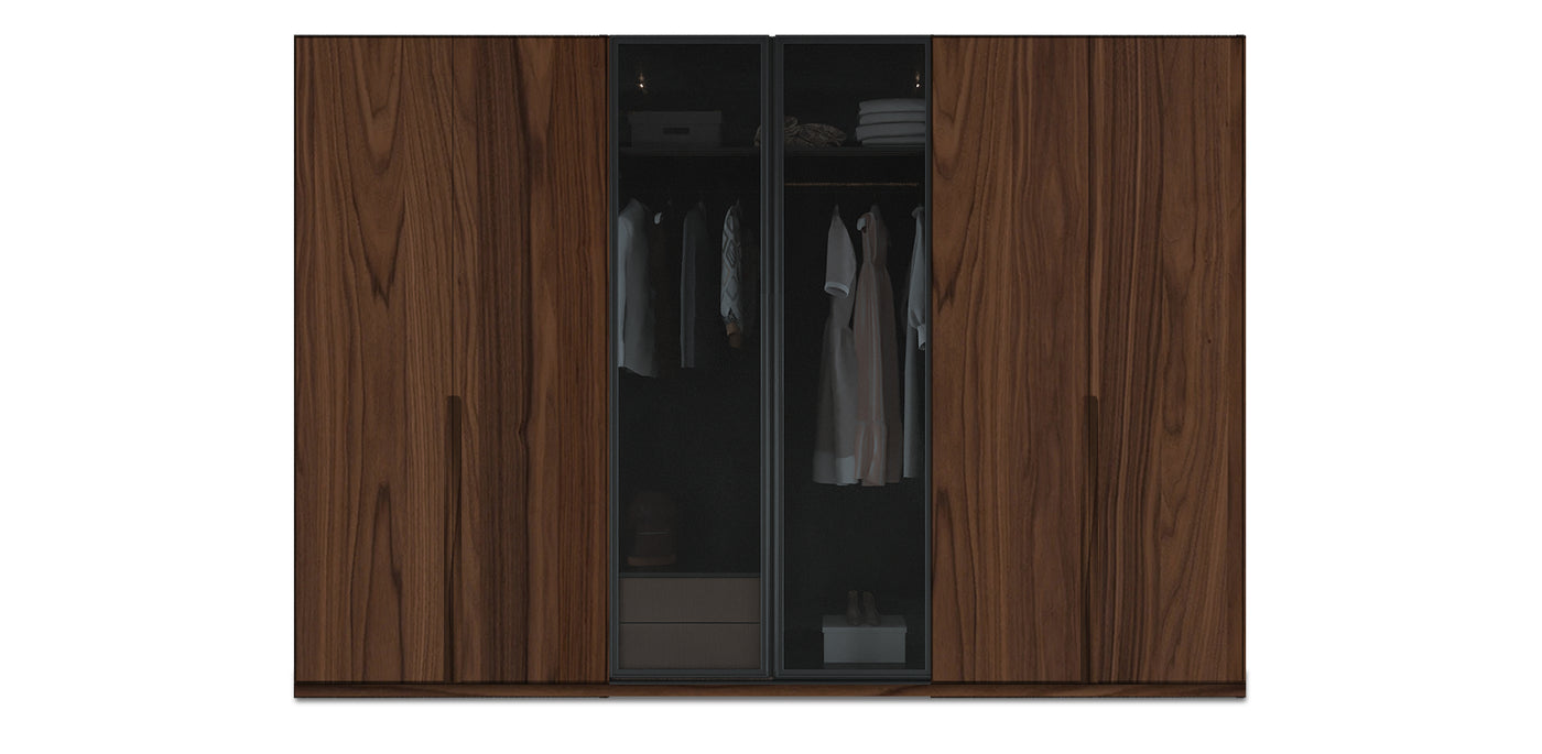 Night Triple Glass / Natural Veneer Wardrobe