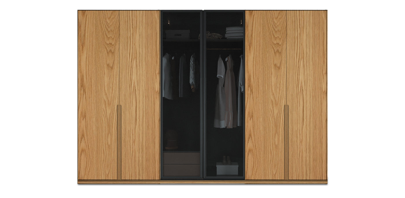 Night Triple Glass / Natural Veneer Wardrobe